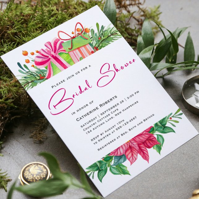 Modern Holiday Watercolor Floral Bridal Shower Invitation (Creator Uploaded)