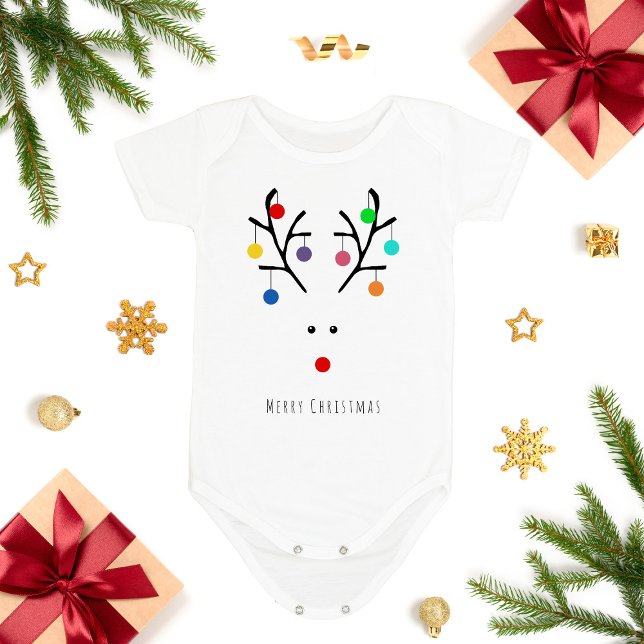 Modern Holiday Whimsical Reindeer Christmas Baby Bodysuit (Creator Uploaded)