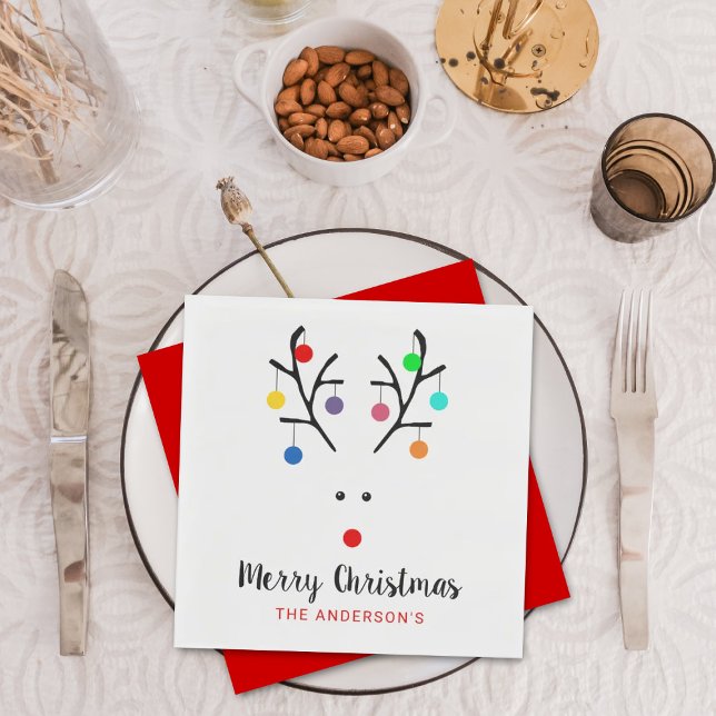 Modern Holiday Whimsical Reindeer Christmas Napkin (Creator Uploaded)