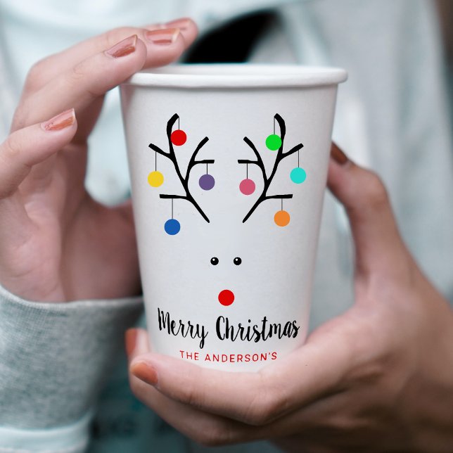 Modern Holiday Whimsical Reindeer Christmas Paper Cups (Creator Uploaded)