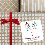 Modern Holiday Whimsical Reindeer Christmas Square Sticker<br><div class="desc">Send out this year's holiday greetings in style with these unique and modern holiday stickers. The design features a festive modern reindeer on a fresh white background with trendy script "Merry Christmas" slogan. These stickers can be used as envelope seals, Christmas gift tags, holiday party favour stickers, and much, much...</div>