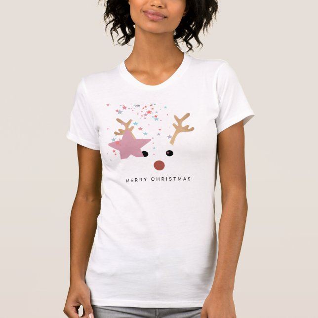 Modern Holiday Whimsical Reindeer Christmas T-Shir T-Shirt (Front)