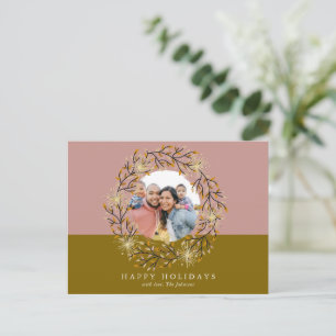 Modern Holiday with Photo Wreath Postcard