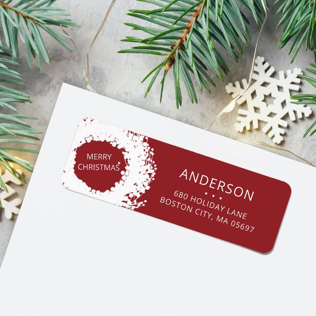 Modern Holiday Wreath Return Address Red (Modern Holiday Wreath Return Address Red Label)