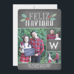 Modern Hollies Feliz Navidad Holiday<br><div class="desc">This 3-photo Christmas card features a monogram and a simple and sweet sentiment,  all on a chalkboard background. Says "Feliz navidad".</div>