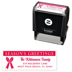 Modern Holly Berries Christmas Holidays Address Self-inking Stamp