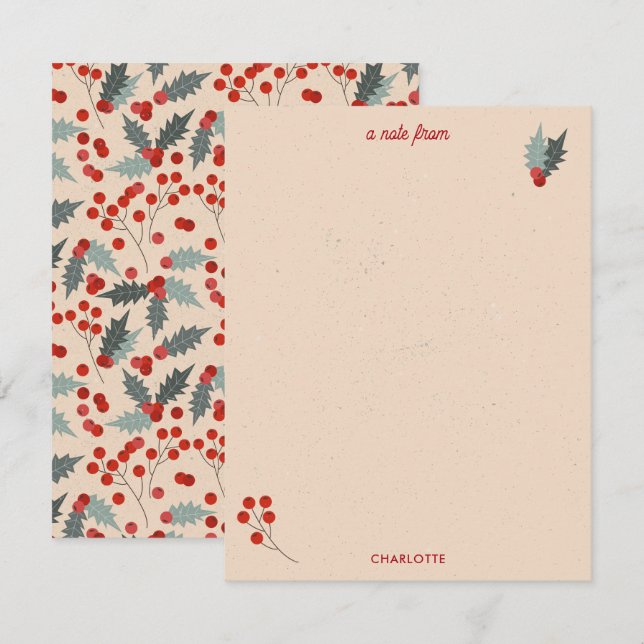 Modern Holly Berry Christmas Botanical Pattern Card (Front/Back)