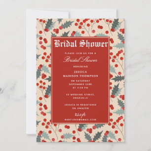 Modern Holly Berry Christmas Bridal Shower Invitation