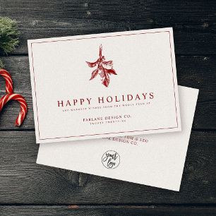 Modern Holly Berry Elegant Muted Red Business Holiday Card