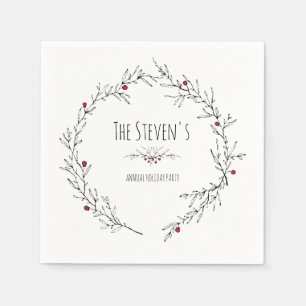 Modern, Holly Berry Holiday Napkin