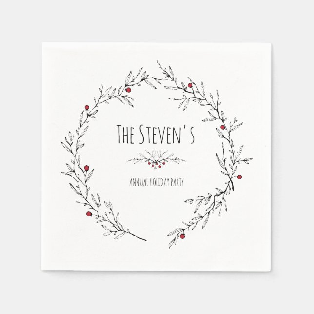 Modern, Holly Berry Holiday Napkin (Front)