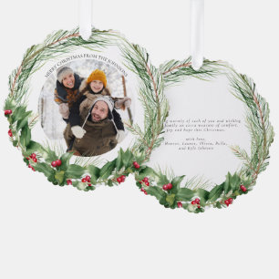 Modern Holly Berry Merry Christmas Photo Wreath Tree Decoration Card