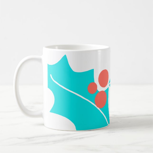 Modern Holly Berry Mug Turquoise and Coral (Left)