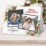 Modern Holly Berry Photo Collage Christmas  Holiday Card<br><div class="desc">A modern 2 photo Christmas Card with holly berry accents. Personalise it with your favourite photos. Designed for yu by Blackberry Boulevard.</div>