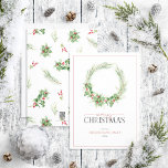 Modern Holly Berry Wreath Merry Christmas Holiday Card<br><div class="desc">Looking for a beautiful, simple, and modern holiday card? Look no further than our Modern Holly Berry Wreath Merry Christmas Holiday Card! This stunning card features a loose wreath arrangement of festive watercolor winter greenery, holly and berries, with the 'Merry Christmas' message written in a popular hand lettered calligraphy and...</div>