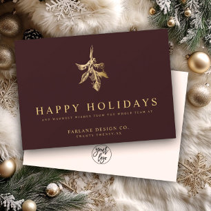 Modern Holly Elegant Gold Red Business Holiday Card