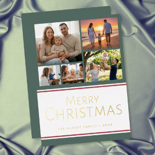 Modern Holly Five Photo Collage Merry Christmas