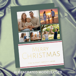 Modern Holly Five Photo Collage Merry Christmas