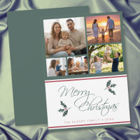 Modern Holly Five Photo Collage Merry Christmas