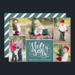 Modern Holly Jolly Photo Collage Christmas Teal Holiday Card<br><div class="desc">This fun,  modern card features stylish typography,  reading,  "Holly Jolly" and 5 photo templates. The background colour on the back of the card can be customised to any colour you'd like!</div>