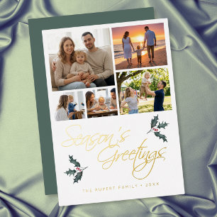 Modern Holly Photo Collage Seasons Greetings