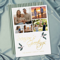 Modern Holly Photo Collage Seasons Greetings
