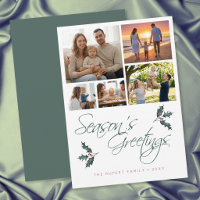 Modern Holly Photo Collage Seasons Greetings