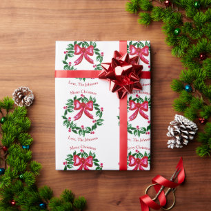 Modern Holly Wreath Personalised Christmas Wrapping Paper