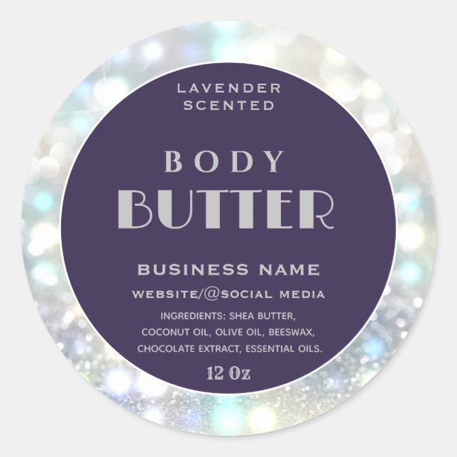Modern holograph sparkle  body butter label (Front)