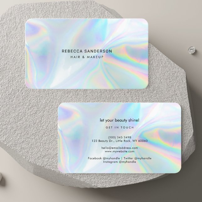 Modern Holographic Beautician Makeup Stylish Business Card (Modern Holographic Beautician Makeup Stylish Business Card)