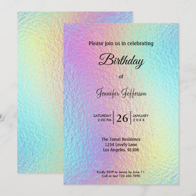 Modern holographic Birthday invitation (Front/Back)