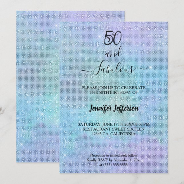 Modern holographic Birthday Invitation (Front/Back)