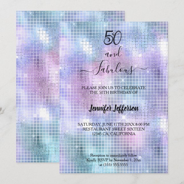 Modern holographic Birthday Invitation (Front/Back)