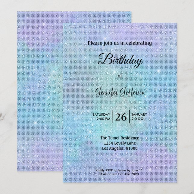 Modern holographic Birthday invitation (Front/Back)