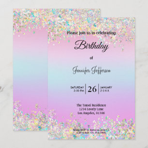Modern holographic Birthday invitation