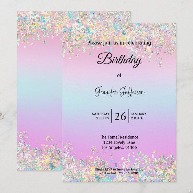 Modern holographic Birthday invitation (Front/Back)