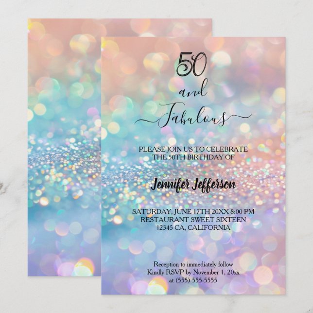 Modern holographic Birthday Invitation (Front/Back)