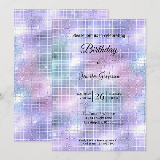 Modern holographic Birthday invitation (Front/Back)