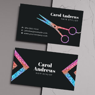 Modern Holographic Black Hair Stylist Scissor Business Card