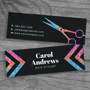 Modern Holographic Black Hairdresser Scissor Mini Business Card