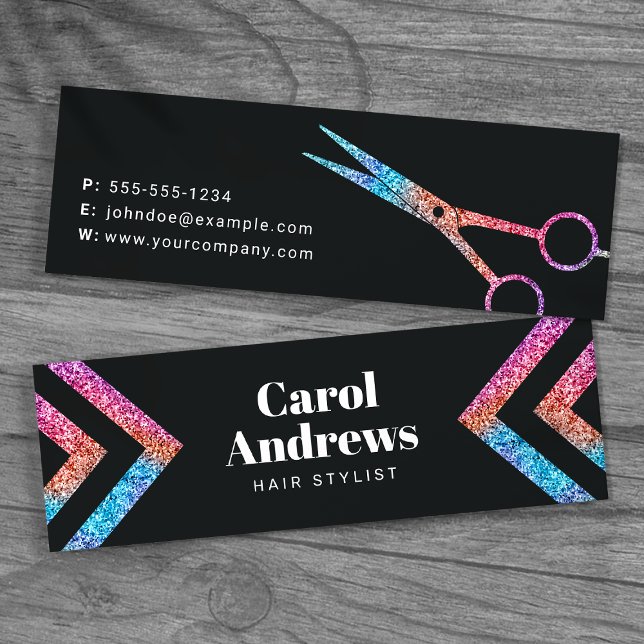 Modern Holographic Black Hairdresser Scissor Mini Business Card (Creator Uploaded)