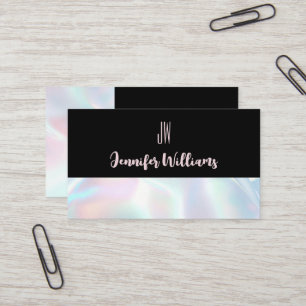 Modern Holographic Black Monogram Business Card