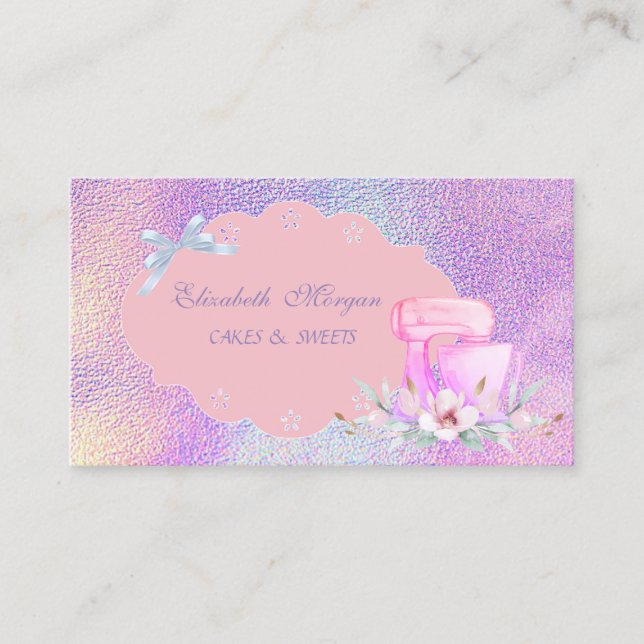 Modern, Holographic Cake Mixer Bakery  Business Card (Front)