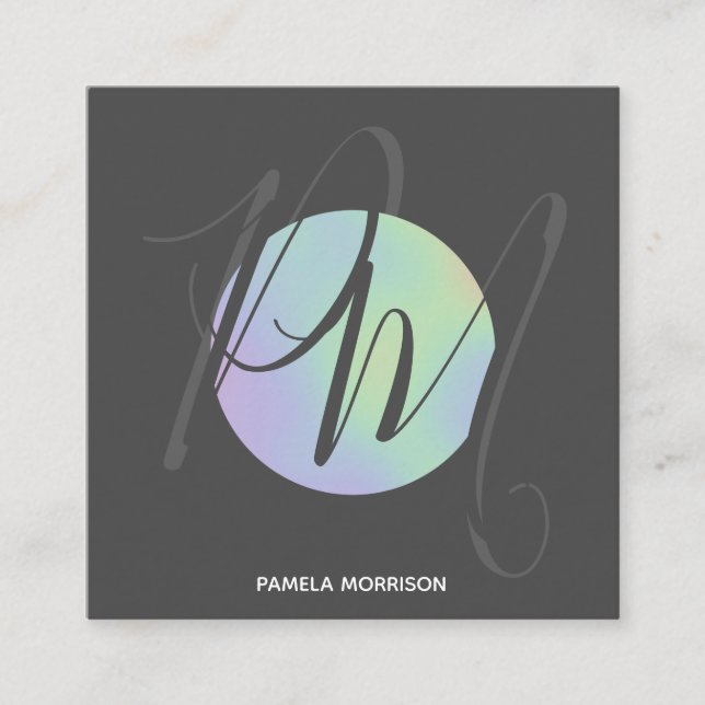 Modern Holographic Circle Monogram - Business Card (Front)