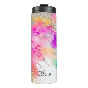 Modern Holographic Colourful Marbled Glitter Thermal Tumbler