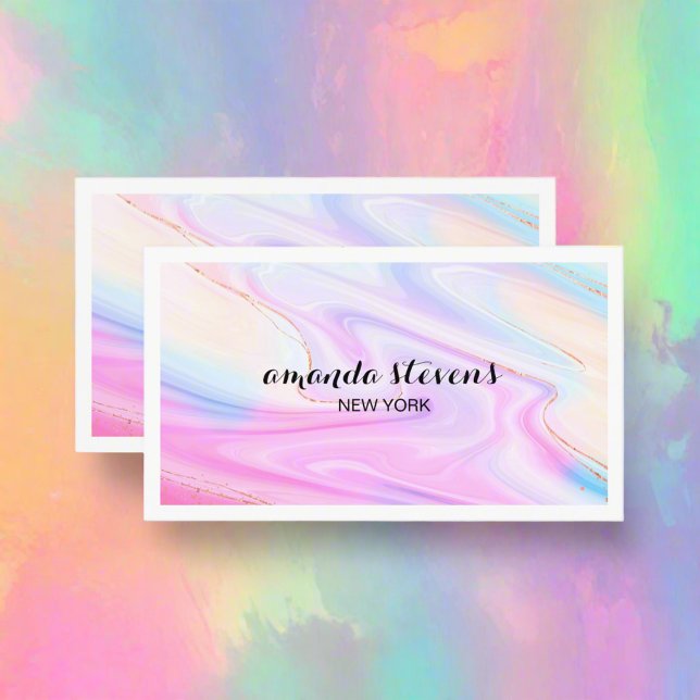 Modern Holographic Colourful Watercolor Neon Scrip Business Card (Creator Uploaded)