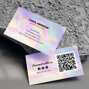 Modern Holographic Connect with us Hair Stylist Business Card