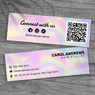 Modern Holographic Connect with us Hairdresser Mini Business Card