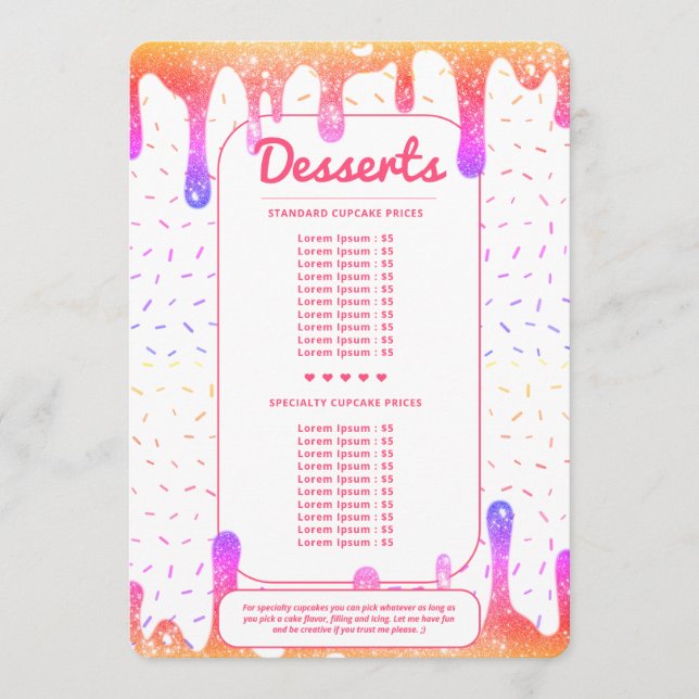 Modern Holographic Drip Baker Caterer Decorator Menu (Front)