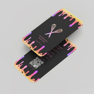 Modern Holographic Drip Whisk Baker Cake Decorator Business Card